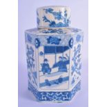 A CHINESE BLUE AND WHITE PORCELAIN TEA CADDY AND COVER 20th Century. 22 cm x 10 cm.