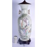 A LARGE EARLY 20TH CENTURY CHINESE FAMILLE ROSE PORCELAIN VASE Guangxu/Republic, converted to a lamp