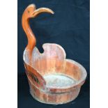 A large vintage Japanese wooden wash basin with a birds head handle 60 x 40 cm.