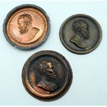 An antique coin press for an Italian commemorative medal. 8cm (3)