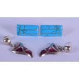 TWO PAIRS OF SILVER AND ENAMEL EARRINGS, Stamped Mexico 950, weight 13g