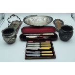 A collection of plated items and cased flatware 30cm (Qty).