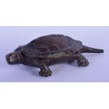 A RARE 19TH CENTURY JAPANESE MEIJI PERIOD BRONZE TORTOISE BOX with folding shell. 11 cm x 5 cm.