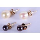 TWO PAIRS OF GOLD AND PEARL EARRINGS. Largest 7.5mm diameter, weight 2.44g