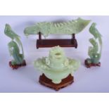 THREE LARGE EARLY 20TH CENTURY CHINESE CARVED JADE ARTICLES Late Qing/Republic, within original boxe