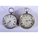 TWO SILVER POCKET WATCHES. Sheffield & London 1882. 191 grams overall. 5 cm diameter. (2)