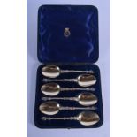 A BOXED SET OF VICTORIAN SILVER APOSTLE SPOONS. Sheffield 1887. 246 grams. 17 cm long. (6)