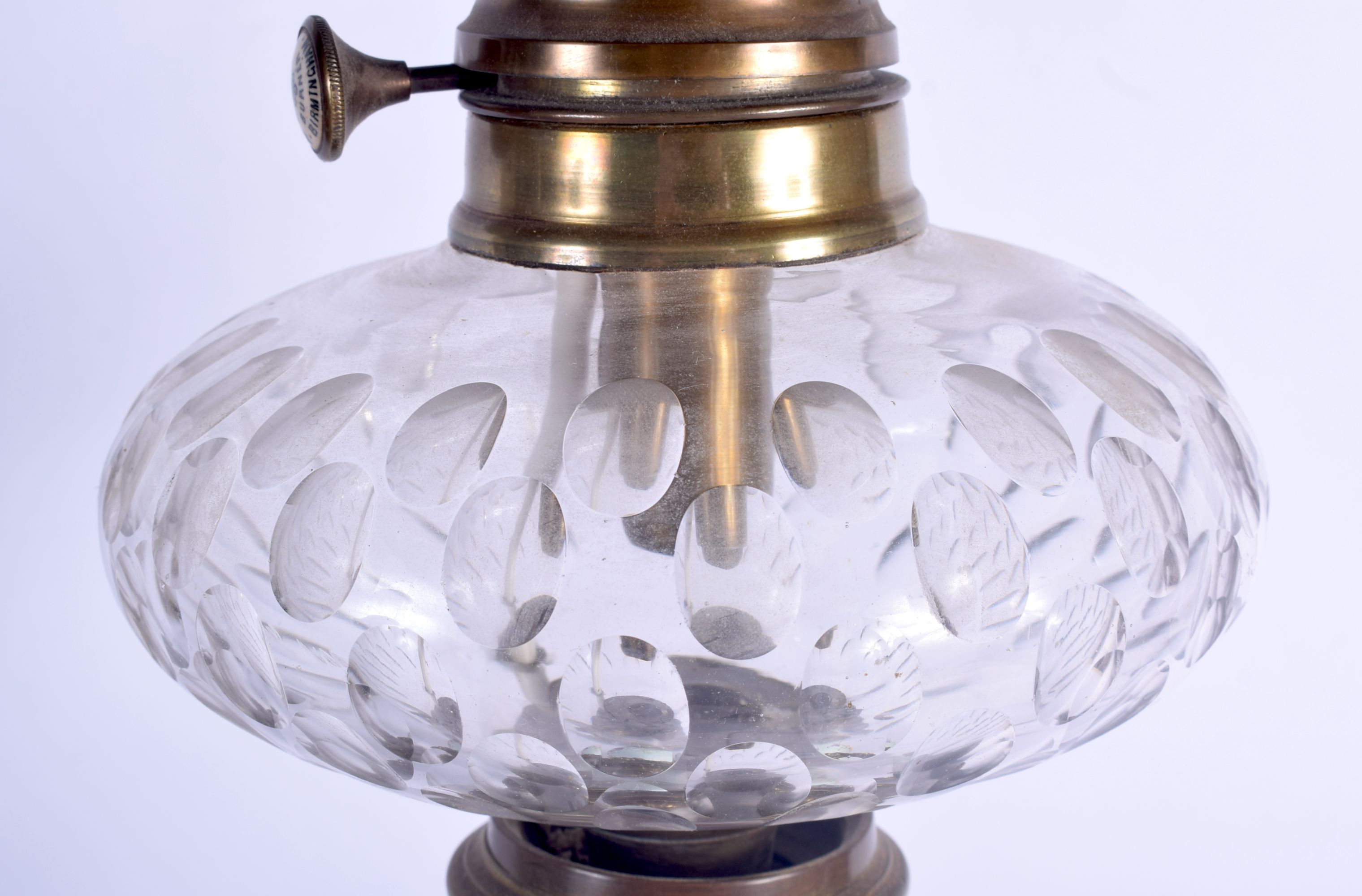 A LARGE 19TH CENTURY PAINTED OPALINE GLASS OIL LAMP decorated all over with foliage. 63 cm high. - Image 3 of 4