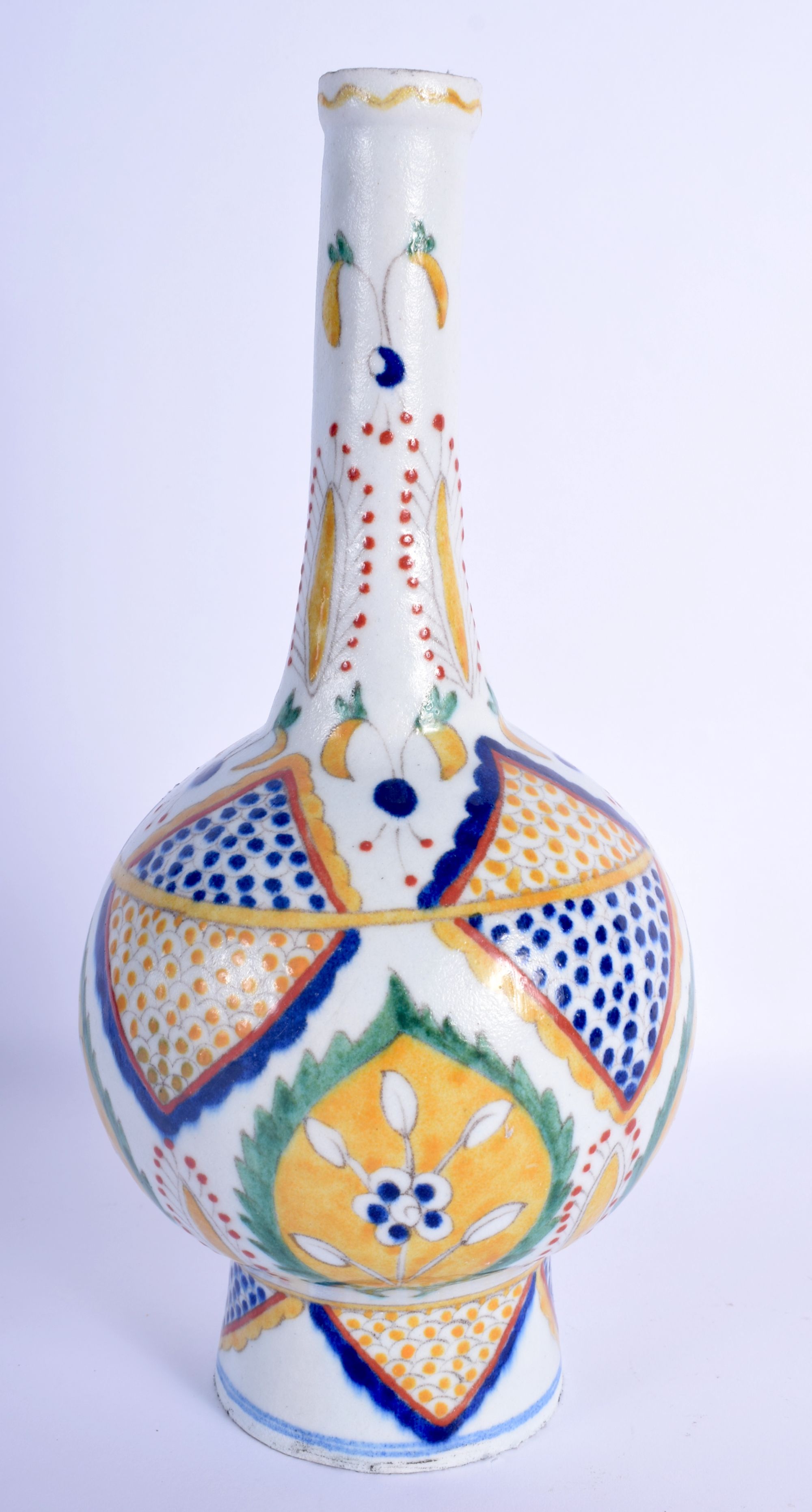 A TURKISH OTTOMAN KUTAHYA FAIENCE TYPE BOTTLE NECK VASE painted with flowers and motifs. 28 cm high. - Image 2 of 3