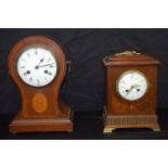 A wooden inlaid mantle clock together with another clock 34cm (2).