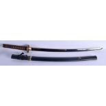 AN EARLY 20TH CENTURY JAPANESE TAISHO PERIOD SAMURAI SWORD with blue lacquered scabbard. 96 cm long.