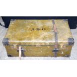 A large vintage Cave and Sons leather bound trunk 35 x 100cm.