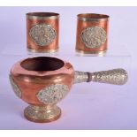 A PAIR OF 19TH CENTURY TIBETAN MIXED METAL COPPER DRAGON VESSELS together with a larger censer. Larg