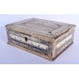 A RARE 19TH CENTURY ANGLO INDIAN VIZAGAPATAM RECTANGULAR BOX decorated with buildings and scrolling