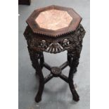 A 19TH CENTURY CHINESE CARVED MARBLE AND HARDWOOD STAND Qing. 60 cm x 30 cm.