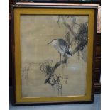 Japanese School (19th Century) Watercolour, Bird amongst foliage. Image 93 cm x 74 cm.