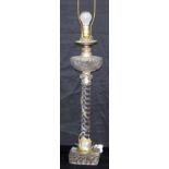 A Victorian glass oil lamp converted to electric . 94 x 16 cm.