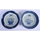 A PAIR OF EARLY 18TH CENTURY CHINESE BLUE AND WHITE PORCELAIN PLATES Kangxi/Yongzheng, painted with