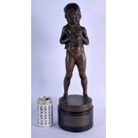 AN EARLY 20TH CENTURY AUSTRIAN BRONZE FIGURE OF A GIRL modelled holding a fish. 49 cm high.