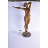 A LARGE CONTEMPORARY BRONZE SCULPTURE OF A NUDE FEMALE modelled in the deco style. 68 cm x 30 cm.