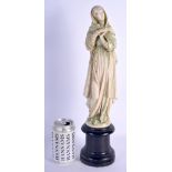 A LARGE 19TH CENTURY EUROPEAN DIEPPE POLYCHROMED IVORY FIGURE OF A SAINT modelled with hands clasped