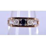 AN ANTIQUE 9CT GOLD, DIAMOND AND SAPPHIRE RING. Size M, weight 3.36g
