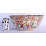 A LARGE 19TH CENTURY CHINESE CANTON FAMILLE ROSE PORCELAIN PUNCH BOWL Qing, painted with figures and