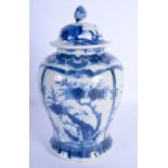 A 19TH CENTURY CHINESE BLUE AND WHITE PORCELAIN VASE AND COVER Kangxi style, painted with figures an