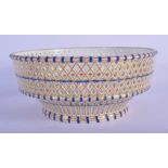 18th c. Vienna porcelain basket shaped bowl with pierced side picked out in blue and gold, beehive m