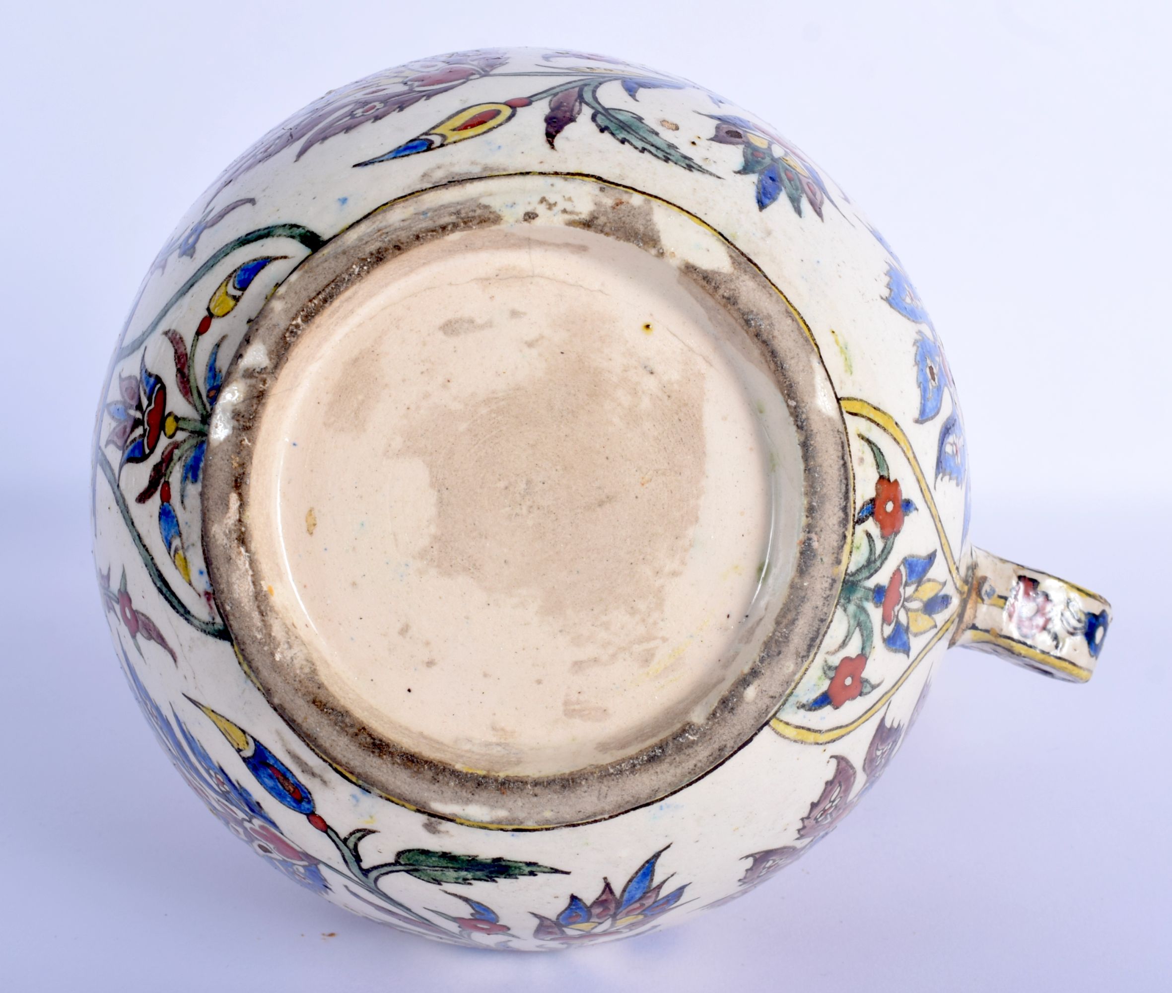 A 19TH CENTURY CONTINENTAL IZNIK FAIENCE GLAZED ENAMELLED JUG possibly Kutahya (Ottoman) painted wit - Image 4 of 4