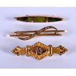 THREE ANTIQUE 9CT GOLD BAR BROOCHES. Longest 4.8cm, weight 6g total (3)
