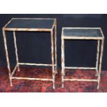 A nest of two painted metal side tables with mirrored tops. 71 x 51 x 35cm.