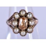 A GOLD, SEED PEARL AND GEM SET RING. Size K, weight 3.85g