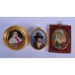 TWO 19TH CENTURY EUROPEAN PORCELAIN MINIATURES together with an antique ivory miniature. Largest 13
