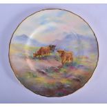 Royal Worcester fine large plate or charger fully hand painted with Highland cattle in a mountainous