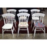 A set of painted pine chairs 85 x 39 x 37 cm (6).