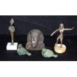 A miscellaneous collection of bronze Egyptian figures, bronze birds & an Egyptian Pharaoh's pottery