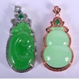 TWO CONTEMPORARY JADE PENDANTS. 6cm long