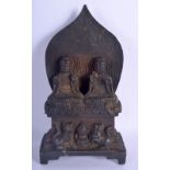 A CHINESE TIBETAN BRONZE BUDDHISTIC SHRINE 20th Century, decorated with figures. 23 cm x 10 cm.