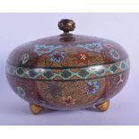 A 19TH CENTURY JAPANESE MEIJI PERIOD CLOISONNE ENAMEL JAR AND COVER decorated with flowers. 9.5 cm w