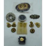 A collection of Military items pins, badge, buttons and cufflinks etc (Qty).