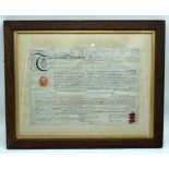 A framed Apprentices certificate of agreement dated 1884. 24 x 35cm.