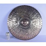 A VERY LARGE 19TH CENTURY ENGLISH SILVER PLATED SHIELD Attributed to Elkington & Co, decorated all o