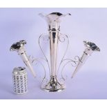 A LARGE ART NOUVEAU SILVER TRIPLE BRANCH EPERGNE. 911 grams. 35 cm x 33 cm.