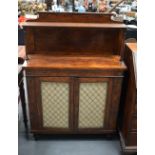 A WILLIAM IV ROSEWOOD CHIFFONIER with brass mounts and inset floral roundels. 135 cm x 86 cm.