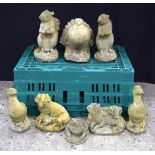 A collection of stone composite animal/birds garden statues 24cm (8).