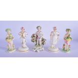 18th c. set of three children or putti figures and a pair of Staffordshire figures of a man and woma