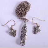 AN ANTIQUE SILVER NECKLACE AND EARRINGS. Chain 46cm long, pendant 3cm long, weight 5g (3)