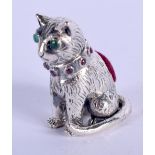 A STERLING SILVER CAT PIN CUSHION. 2.5cm high x 1.7cm, weight 14g