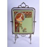 AN ART NOUVEAU FOLDING SCREEN decorated with maidens. 50 cm x 75 cm extended.